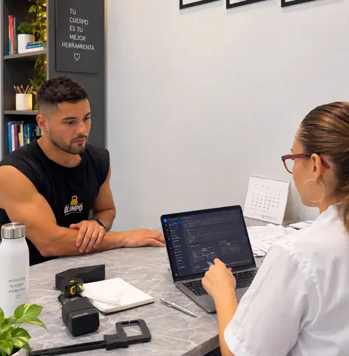 Nutricionista en una consulta presencial